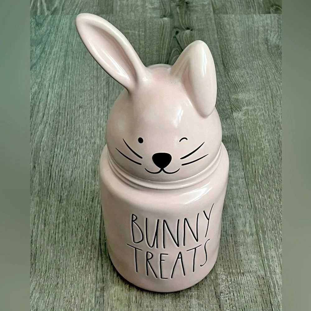 Rae Dunn Bunny Treats Pink Cookie Jar Canister Easter